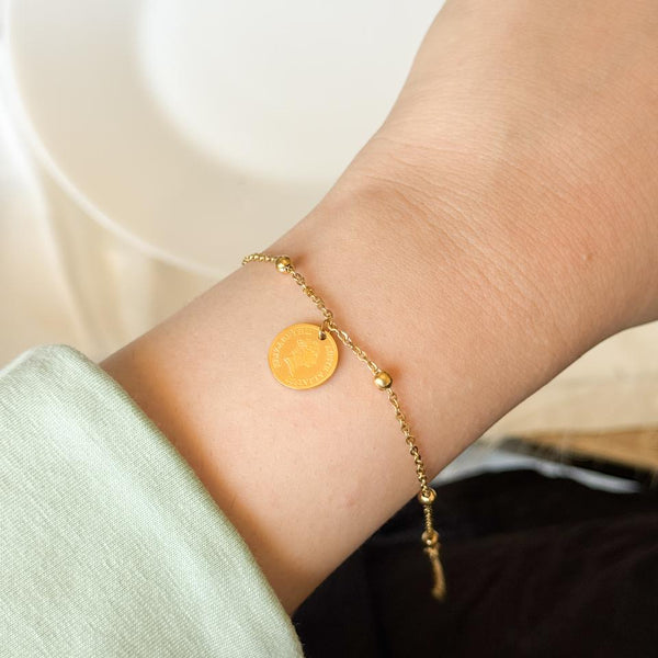 Gold Coin Charm Beaded Chain Bracelet