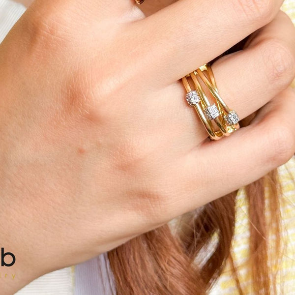 Triple Band Gold Ring CZ