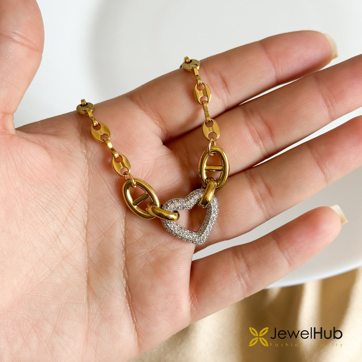 Gucci Link with Pavé Heart Bracelet