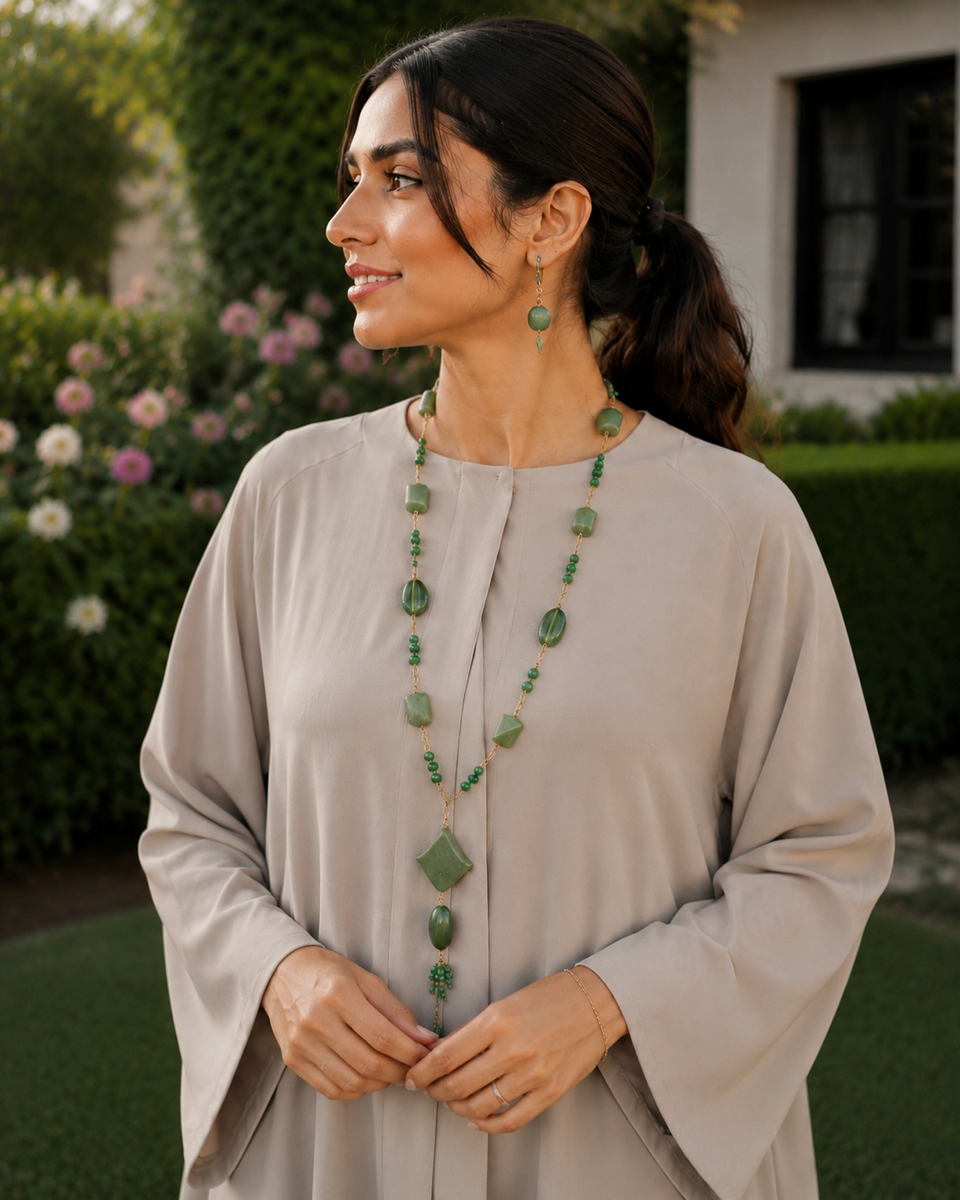 Natural Olive Jade Statement Necklace