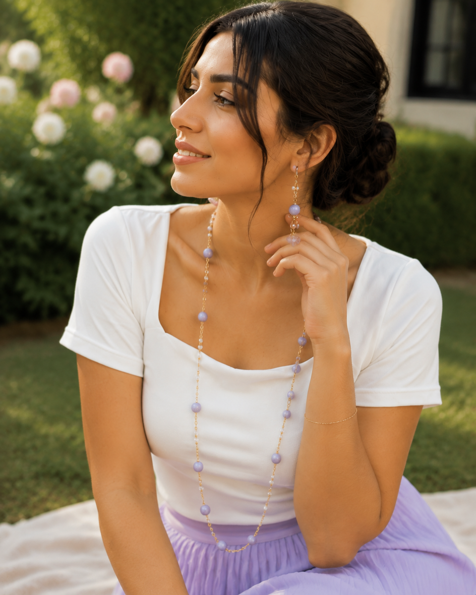 Lavender Bloom Beaded Long Necklace