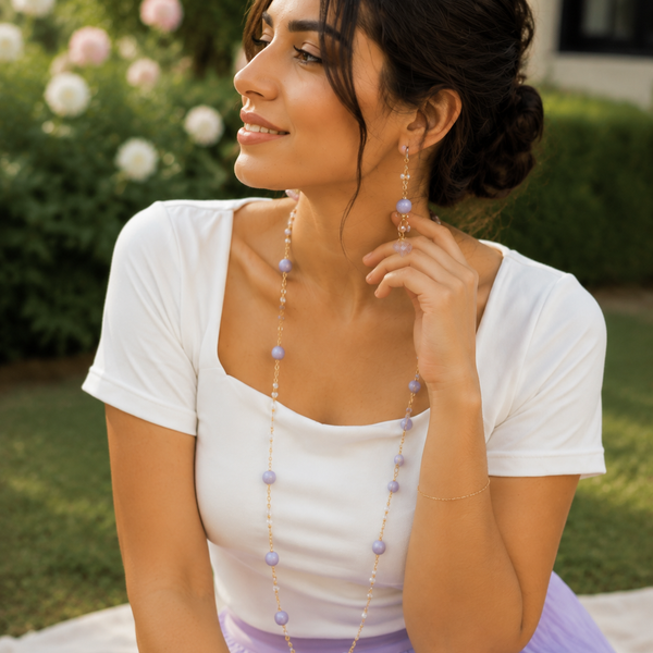 Lavender Bloom Beaded Long Necklace