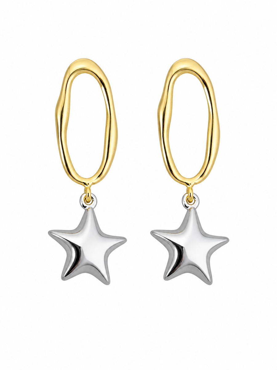 Star Drop Oval Hoop Earrings