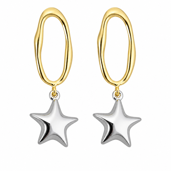 Star Drop Oval Hoop Earrings