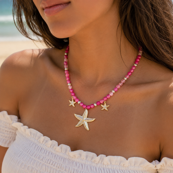 Pink Beaded Starfish Necklace