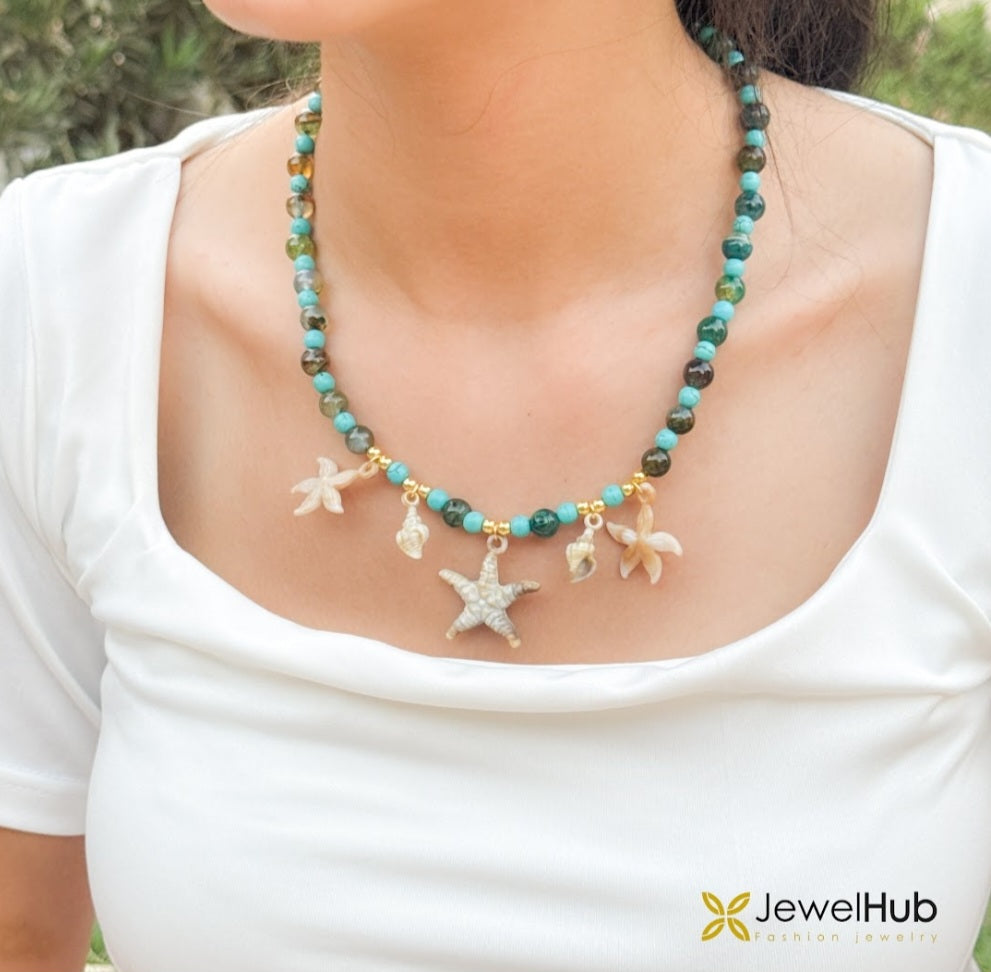 Ocean Breeze Shell & Turquoise Beaded Necklace