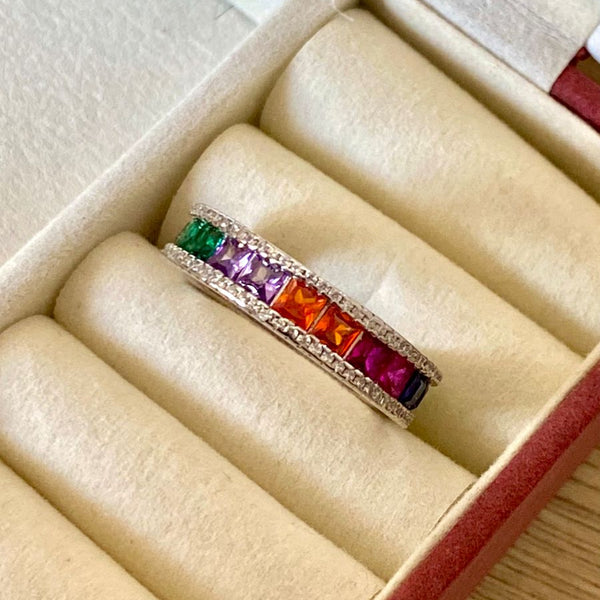 Rainbow Eternity Ring with Princess Cut Crystals