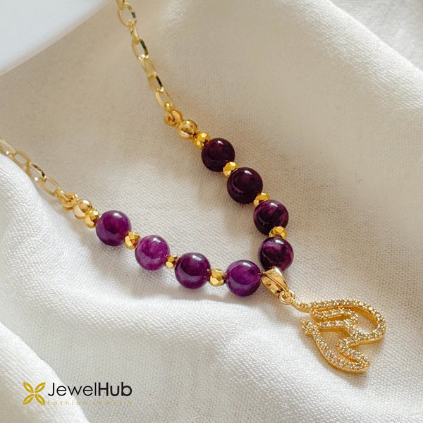 Gold Pendant Necklace with  Amethyst Beads الله