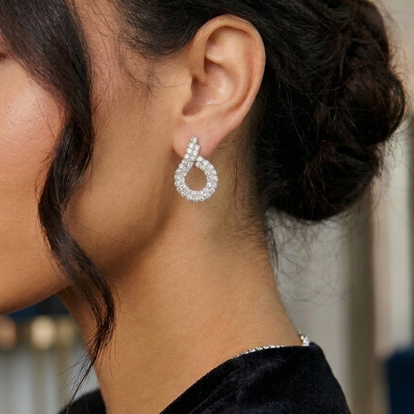 Silver Pavé CZ Twisted Loop Drop Earrings