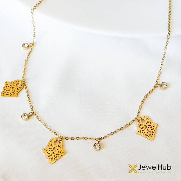 Hamsa Crystal Charm Choker Necklace