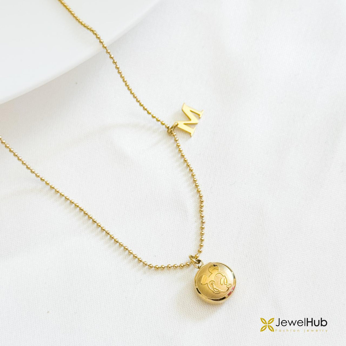 Mickey Mouse Pendant Necklace – Personalized Initial Letter M