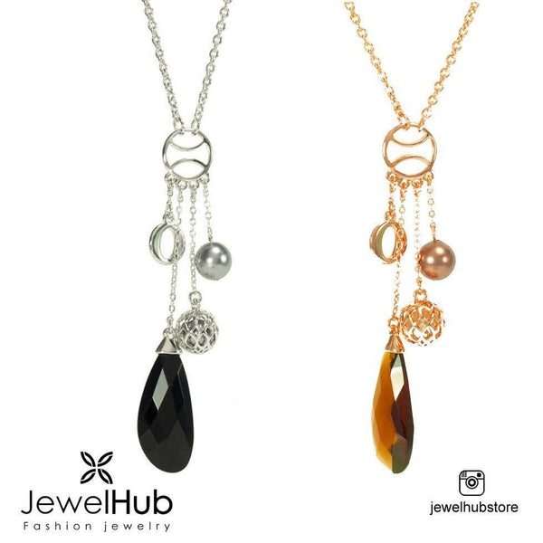 Rose Gold Necklace – Earthy Brown Drop Pendant Boho Jewelry