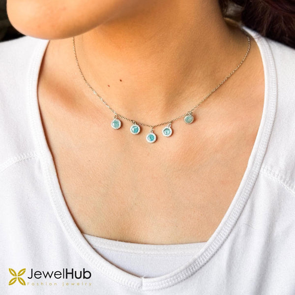 Aquamarine Crystal Halo Drop Choker Necklace