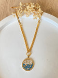 فالله خير حافظا Long Curb CZ Necklace - Turquoise & White Enamel